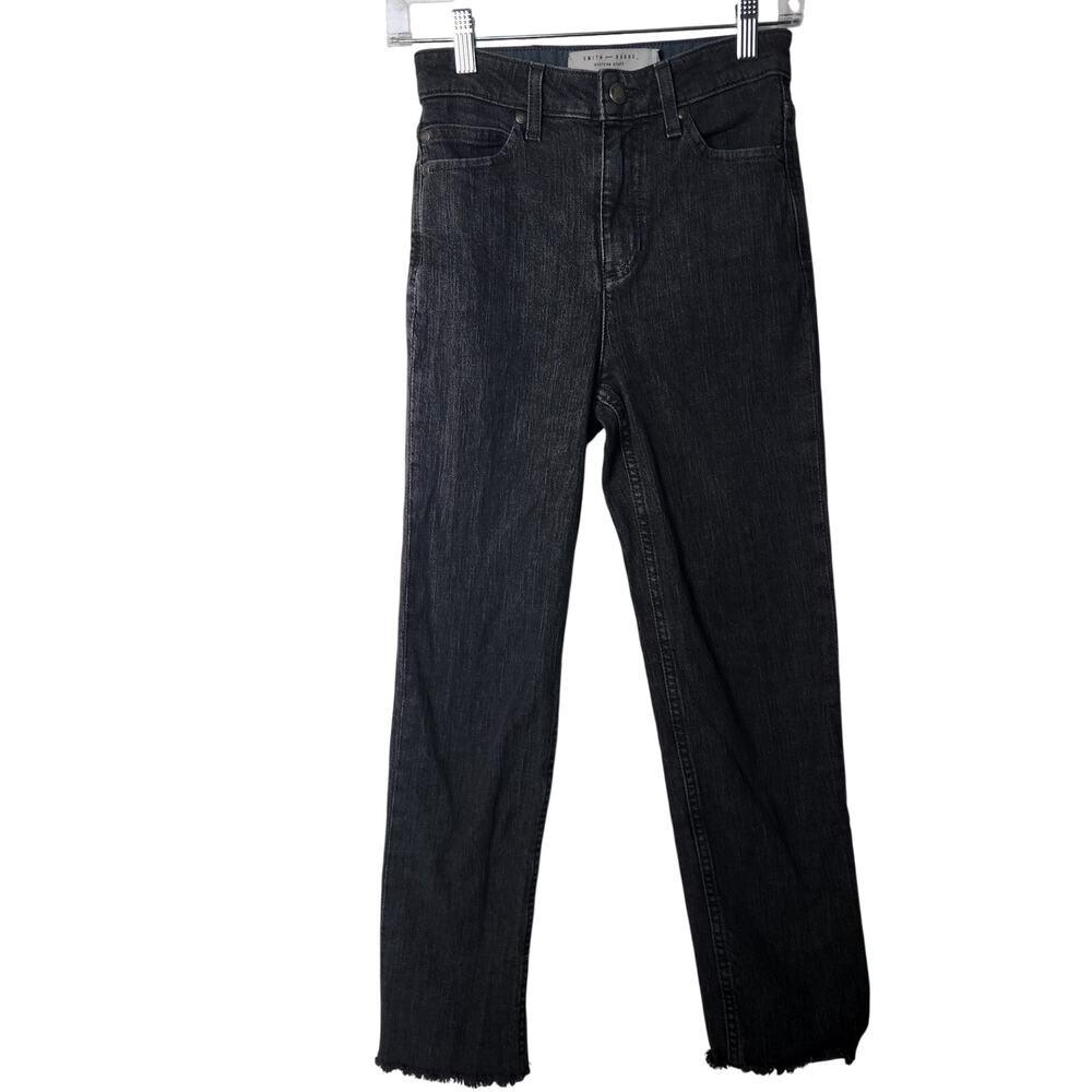 Smith + Rogue Black Dark Denim Frayed Hem No. 76 Stove Pipe Straight Jeans Sz 25